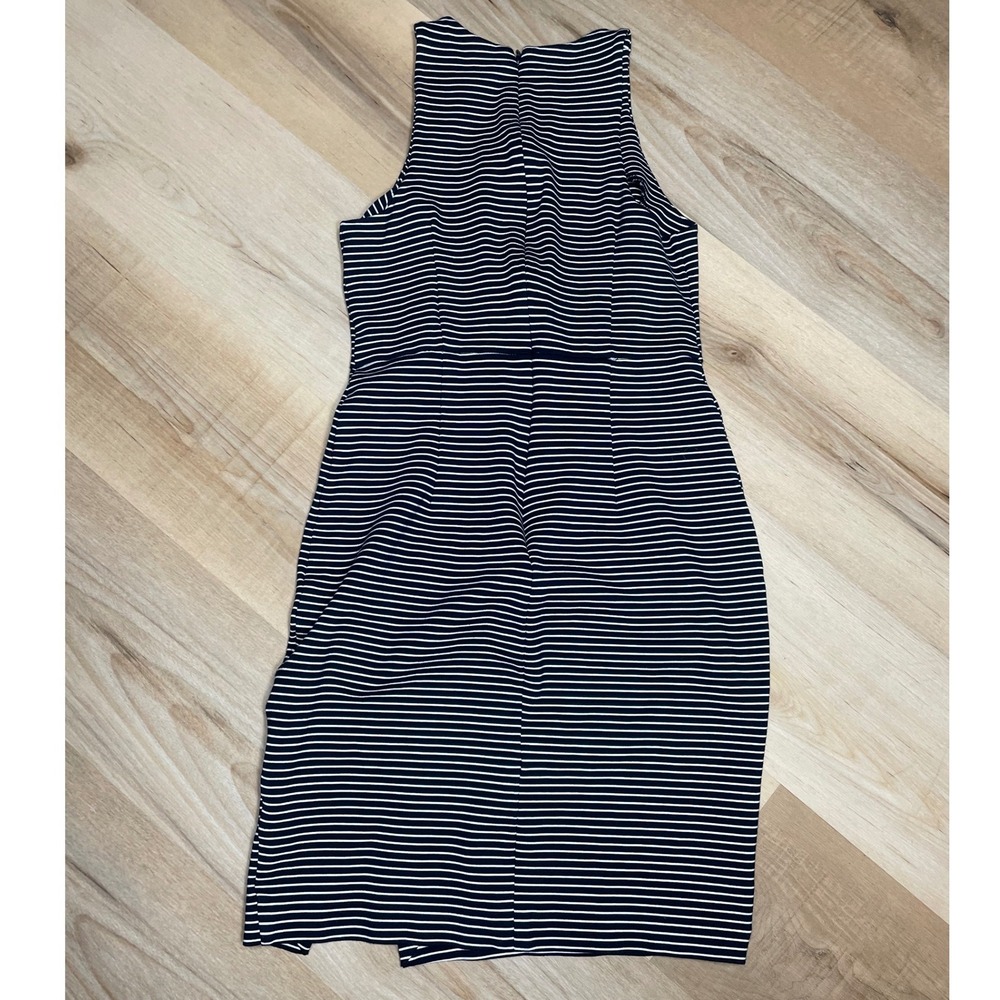 Banana Republic Navy White Striped Sheath Dress Sleeveless Halter Slit Size 0 - Picture 8 of 8